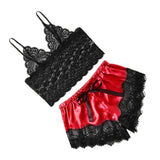 Maxbell Maxbell Women Sexy Lace Vest Crop Tops Panty Lingerie Sleepwear Red M