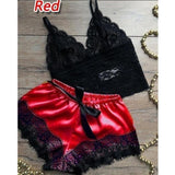 Maxbell Maxbell Women Sexy Lace Vest Crop Tops Panty Lingerie Sleepwear Red XXL