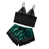 Maxbell Maxbell Women Sexy Lace Vest Crop Tops Panty Lingerie Sleepwear Deep Green XL