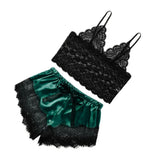 Maxbell Maxbell Women Sexy Lace Vest Crop Tops Panty Lingerie Sleepwear Deep Green XL