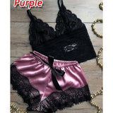 Maxbell Women Sexy Lace Vest Crop Tops Panty Lingerie Sleepwear Light Purple L