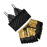 Maxbell Women Sexy Lace Vest Crop Tops Panty Lingerie Sleepwear Golden S