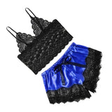 Maxbell Maxbell Women Sexy Lace Vest Crop Tops Panty Lingerie Sleepwear Royal Blue XXL