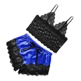 Maxbell Maxbell Women Sexy Lace Vest Crop Tops Panty Lingerie Sleepwear Royal Blue XXL