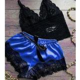 Maxbell Women Sexy Lace Vest Crop Tops Panty Lingerie Sleepwear Royal Blue XXL