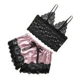 Maxbell Women Sexy Lace Vest Crop Tops Panty Lingerie Sleepwear Pink XXL