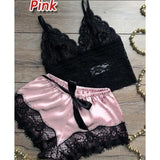 Maxbell Women Sexy Lace Vest Crop Tops Panty Lingerie Sleepwear Pink XXL