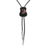 Maxbell Vintage Style Guitar Shape Cowboy Bolo Tie Leather Necktie for MEN Black