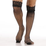 Maxbell Maxbell Men's Sexy Mesh Floral Lace Trim Anti-slip Knee High Socks Adults Stockings