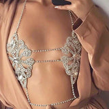 Maxbell Women Sexy Crystal Body Chain Corset Shiny Crop Tops Necklace Jewelry Silver