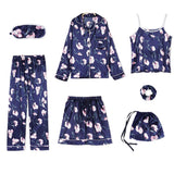 7Pieces Womens Pajamas Set Printed Sleepwear Suits Loungewear Navy XL