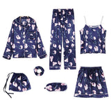 7Pieces Womens Pajamas Set Printed Sleepwear Suits Loungewear Navy XL