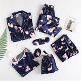 7Pieces Womens Pajamas Set Printed Sleepwear Suits Loungewear Navy XL