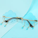 Fashion Rimless Sunglasses for Women Cloud Tassel Sunglasses Shades Blue