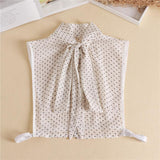 Maxbell Women Detachable Shirt Collar Bowknot Polka Dot Faux Collar Chiffon White