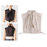 Maxbell Women Detachable Shirt Collar Bowknot Polka Dot Faux Collar Chiffon White