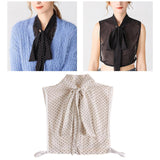 Maxbell Women Detachable Shirt Collar Bowknot Polka Dot Faux Collar Chiffon White