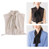 Maxbell Women Detachable Shirt Collar Bowknot Polka Dot Faux Collar Chiffon White