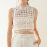Maxbell Maxbell Camisole Shirt Tank Top Sexy Women Lady Lace Halter Chiffon Collar Crochet