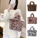 Women Leopard/Zebra Stripe Handbag Faux Fur Tote Bag zebra stripe