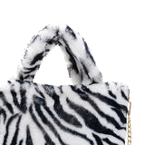 Women Leopard/Zebra Stripe Handbag Faux Fur Tote Bag zebra stripe