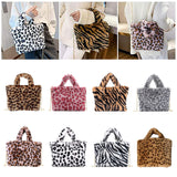 Women Leopard/Zebra Stripe Handbag Faux Fur Tote Bag zebra stripe