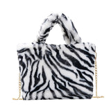 Women Leopard/Zebra Stripe Handbag Faux Fur Tote Bag zebra stripe