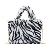 Women Leopard/Zebra Stripe Handbag Faux Fur Tote Bag zebra stripe