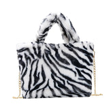 Women Leopard/Zebra Stripe Handbag Faux Fur Tote Bag zebra stripe