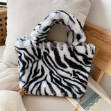 Women Leopard/Zebra Stripe Handbag Faux Fur Tote Bag zebra stripe