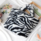 Women Leopard/Zebra Stripe Handbag Faux Fur Tote Bag zebra stripe