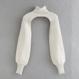 Maxbell Maxbell Turtleneck Sexy Short Sweater Long Sleeve Knitwear Pullover Halter Top White