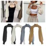 Maxbell Maxbell Turtleneck Sexy Short Sweater Long Sleeve Knitwear Pullover Halter Top White