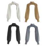 Maxbell Maxbell Turtleneck Sexy Short Sweater Long Sleeve Knitwear Pullover Halter Top White