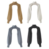 Maxbell Maxbell Turtleneck Sexy Short Sweater Long Sleeve Knitwear Pullover Halter Top White