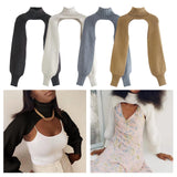 Maxbell Maxbell Turtleneck Sexy Short Sweater Long Sleeve Knitwear Pullover Halter Top White