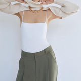 Maxbell Maxbell Turtleneck Sexy Short Sweater Long Sleeve Knitwear Pullover Halter Top White