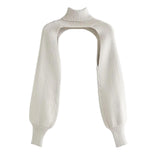Maxbell Maxbell Turtleneck Sexy Short Sweater Long Sleeve Knitwear Pullover Halter Top White