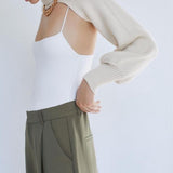 Maxbell Maxbell Turtleneck Sexy Short Sweater Long Sleeve Knitwear Pullover Halter Top White