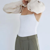 Maxbell Maxbell Turtleneck Sexy Short Sweater Long Sleeve Knitwear Pullover Halter Top White