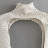 Maxbell Maxbell Turtleneck Sexy Short Sweater Long Sleeve Knitwear Pullover Halter Top White