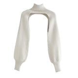 Maxbell Maxbell Turtleneck Sexy Short Sweater Long Sleeve Knitwear Pullover Halter Top White