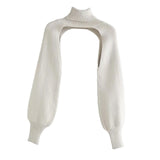 Maxbell Maxbell Turtleneck Sexy Short Sweater Long Sleeve Knitwear Pullover Halter Top White