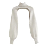 Maxbell Maxbell Turtleneck Sexy Short Sweater Long Sleeve Knitwear Pullover Halter Top White