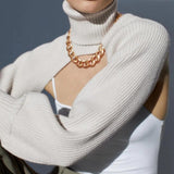 Maxbell Maxbell Turtleneck Sexy Short Sweater Long Sleeve Knitwear Pullover Halter Top White