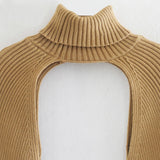 Maxbell Maxbell Turtleneck Sexy Short Sweater Long Sleeve Knitwear Pullover Halter Top Khaki