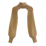 Maxbell Maxbell Turtleneck Sexy Short Sweater Long Sleeve Knitwear Pullover Halter Top Khaki