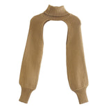 Maxbell Maxbell Turtleneck Sexy Short Sweater Long Sleeve Knitwear Pullover Halter Top Khaki
