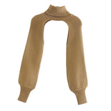 Maxbell Maxbell Turtleneck Sexy Short Sweater Long Sleeve Knitwear Pullover Halter Top Khaki