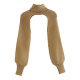 Maxbell Maxbell Turtleneck Sexy Short Sweater Long Sleeve Knitwear Pullover Halter Top Khaki